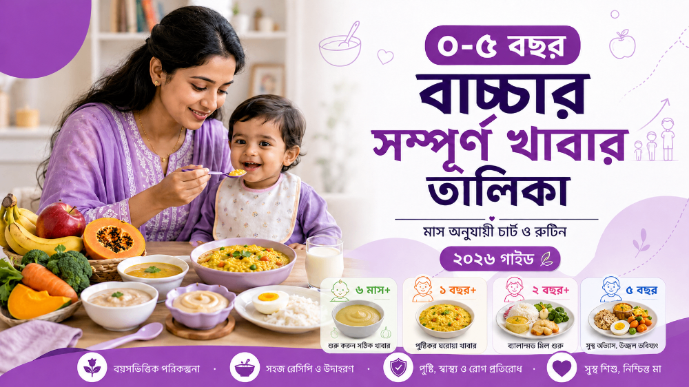 ০-৫ বছর বাচ্চার সম্পূর্ণ খাবার তালিকা: মাস অনুযায়ী চার্ট ও রুটিন (২০২৬ গাইড)